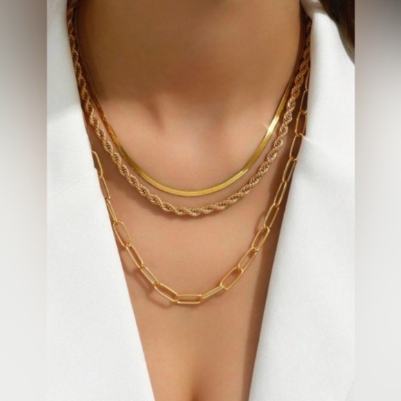 Gold 3pc Chain Necklace Set - Picture 1 of 2